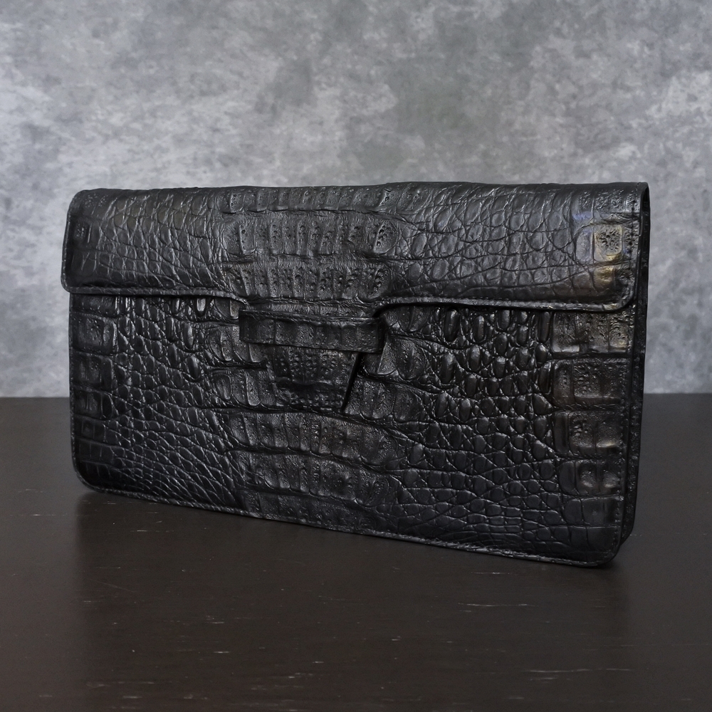 Adriana Castro Designer Genuine Crocodile Leather Black Clutch Evening Bag
